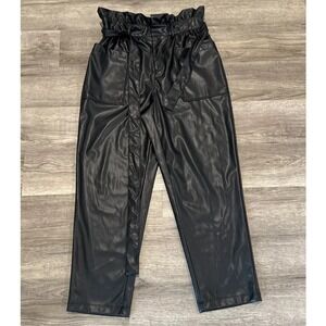 Who What Wear Faux Leather Paperbag Waist Pants Black Belted High Rise Women 10